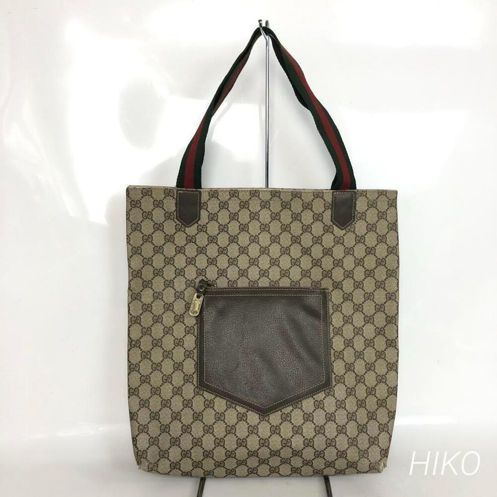 GUCCI GG Canvas Tote Bag Sherry Leather Brown Compatible